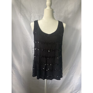 Black Sequin Striped Racerback Tank Top Scoop Neck Party Clubwear Y2K Festival